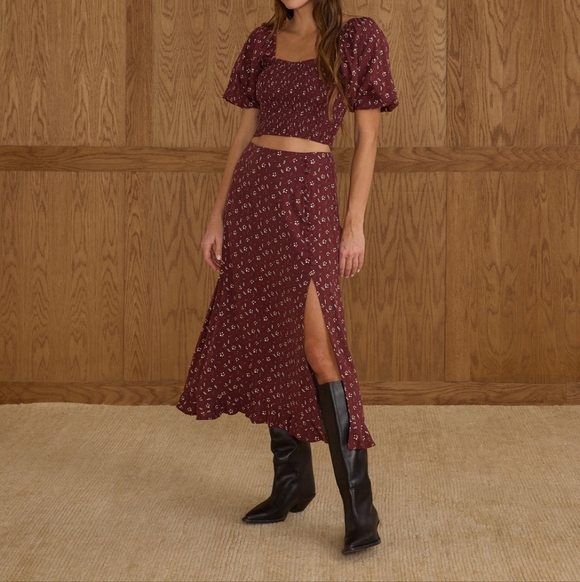 Rylee + Cru Dresses & Skirts - Rylee +Cru Terracotta Floral Maxi Skirt With Side Slit